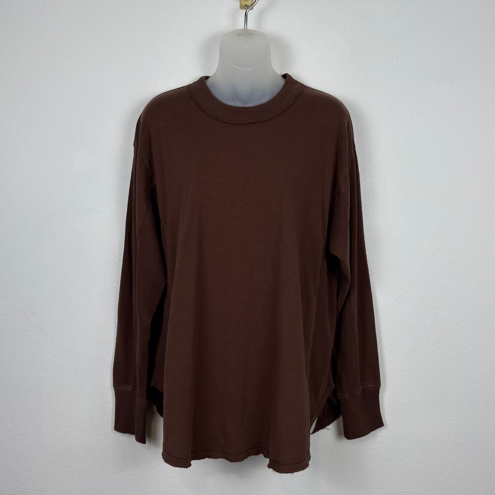 Aerie Crew Neck Lightweight Relaxed Long Sleeve Tee Sweatshirt Top Brown S NWOT